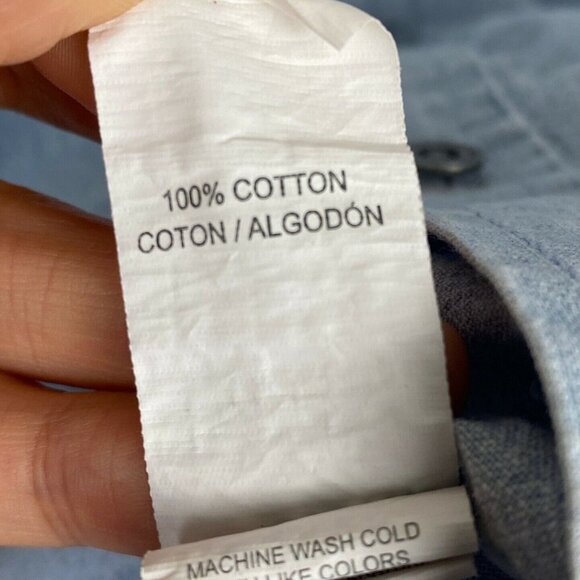 Lucky Brand Boy's Blue Chambray Shirt Button Up Light Wash Spellout Boys Large - Picture 6 of 9